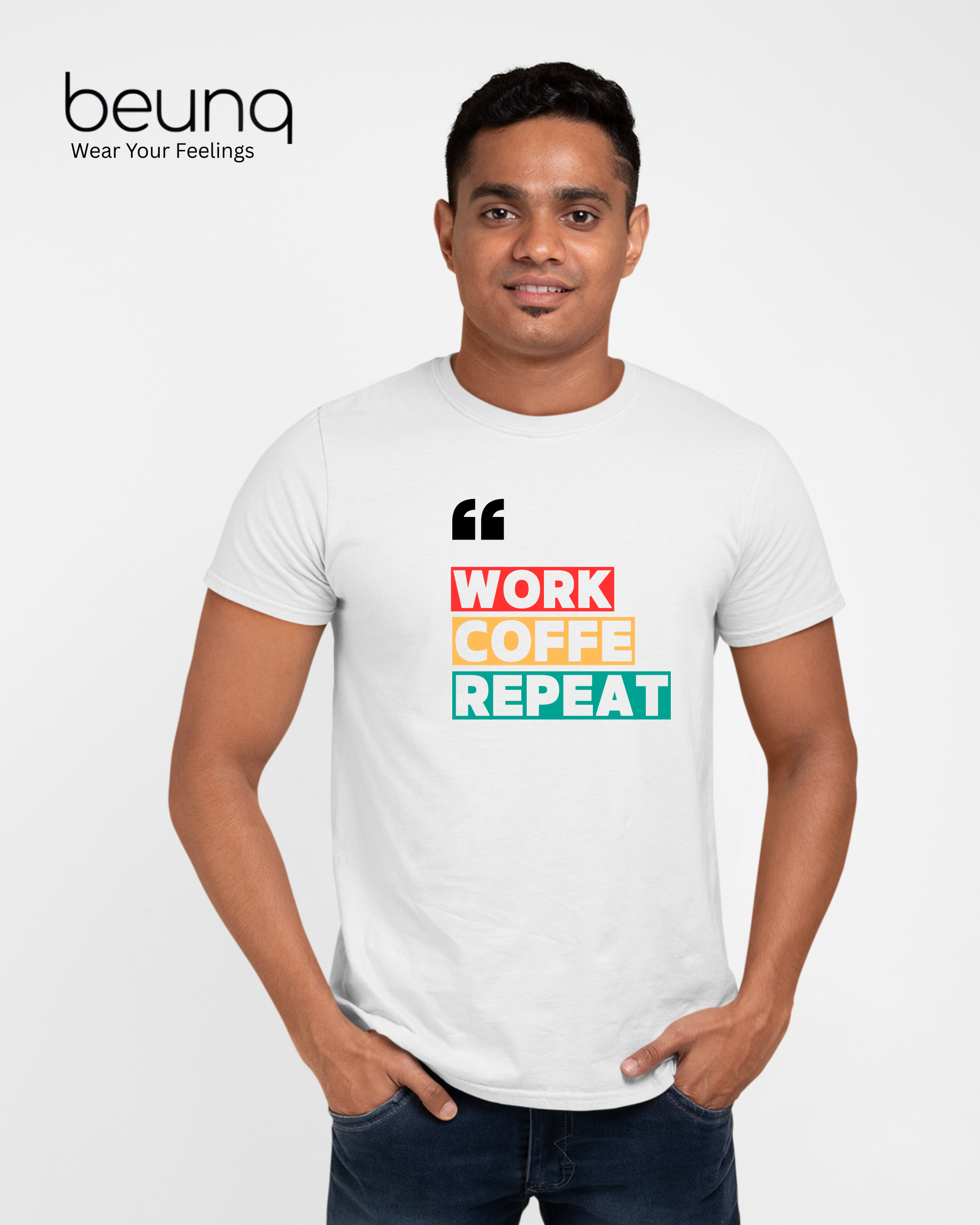 Work Coffee Repeat | Cotton Graphic Print T-Shirt