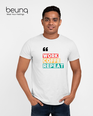 Work Coffee Repeat | Cotton Graphic Print T-Shirt