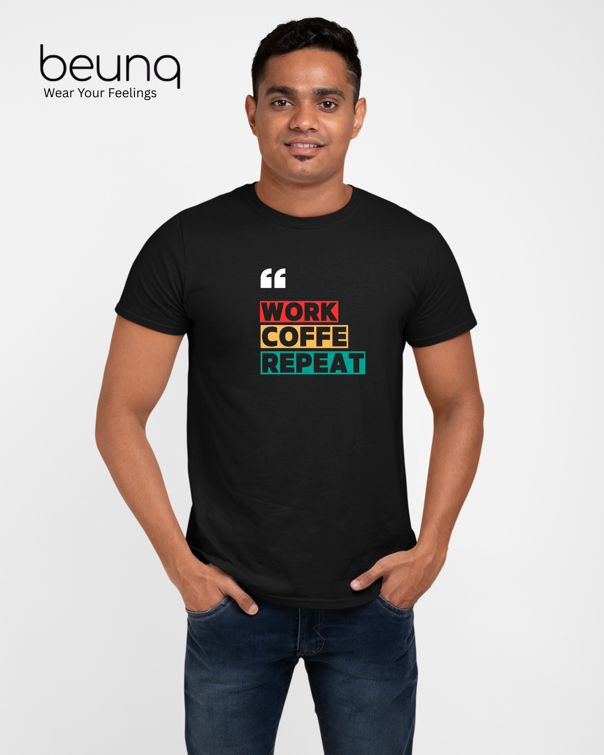 Work Coffee Repeat | Cotton Graphic Print T-Shirt