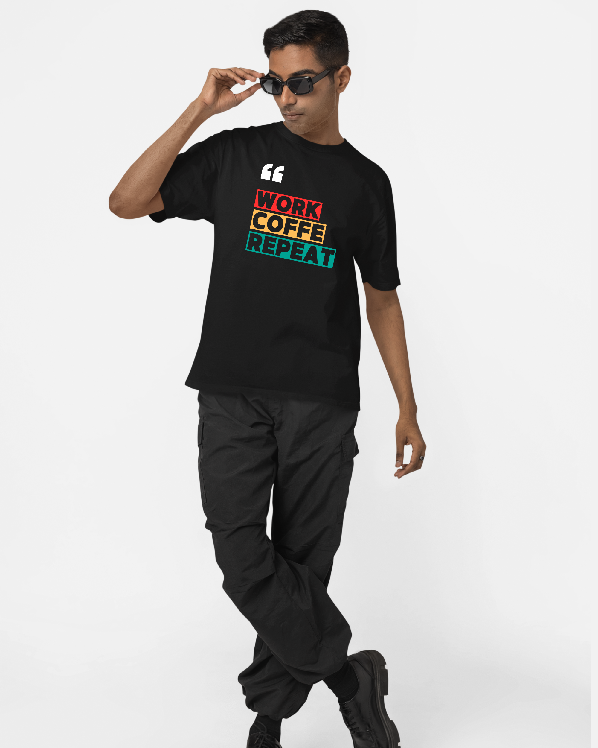 Work Coffee Repeat | Cotton Graphic Print T-Shirt