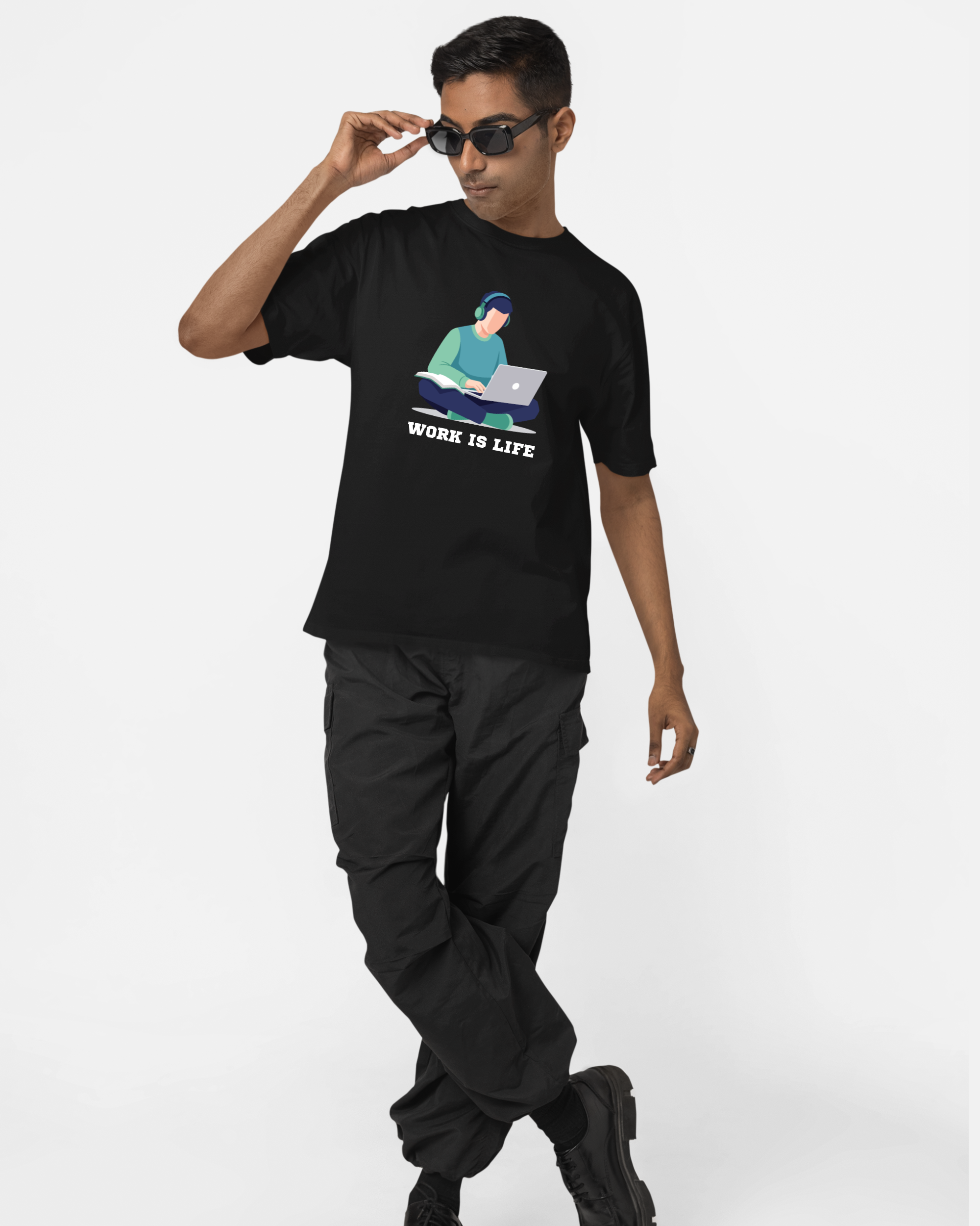 Work is life | Cotton Graphic Print T-Shirt
