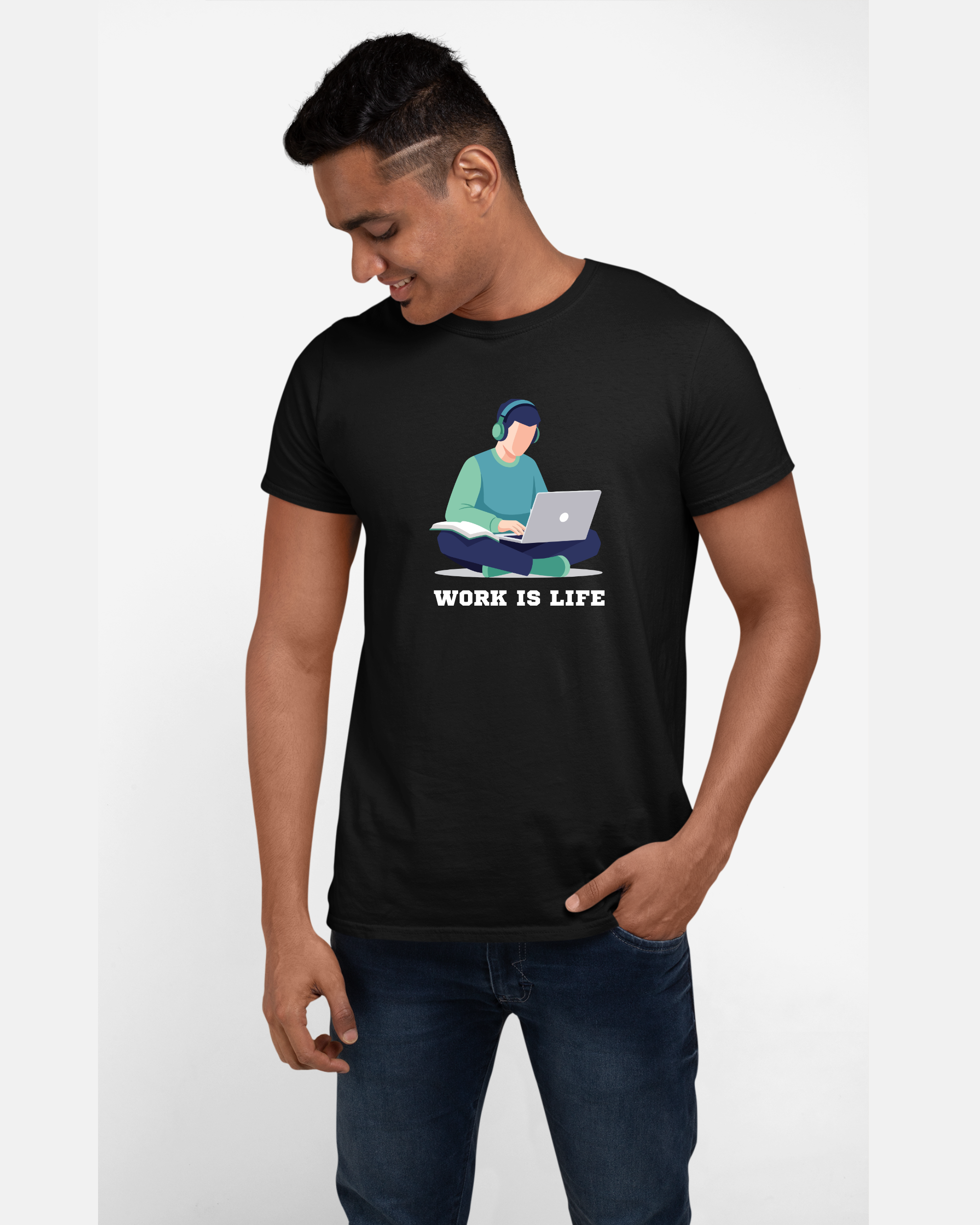 Work is life | Cotton Graphic Print T-Shirt