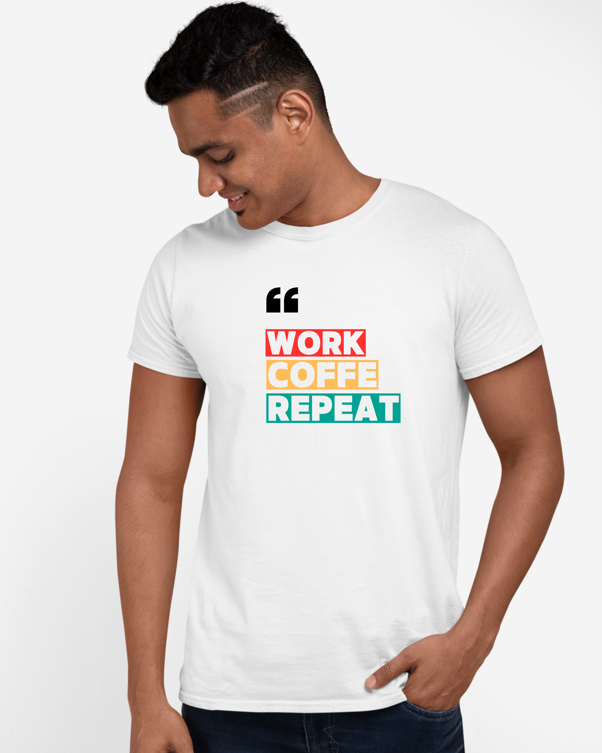 Work Coffee Repeat | Cotton Graphic Print T-Shirt
