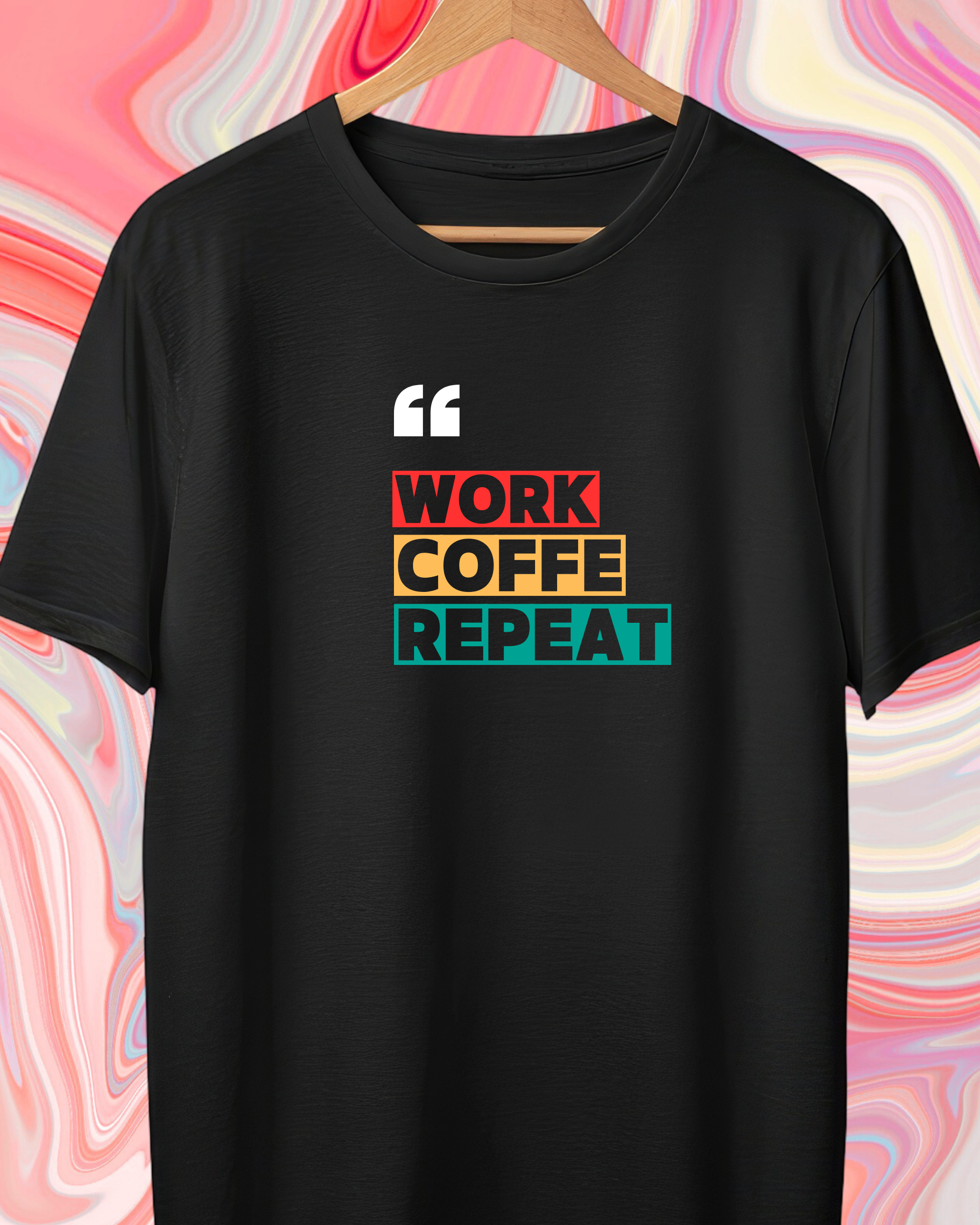 Work Coffee Repeat | Cotton Graphic Print T-Shirt